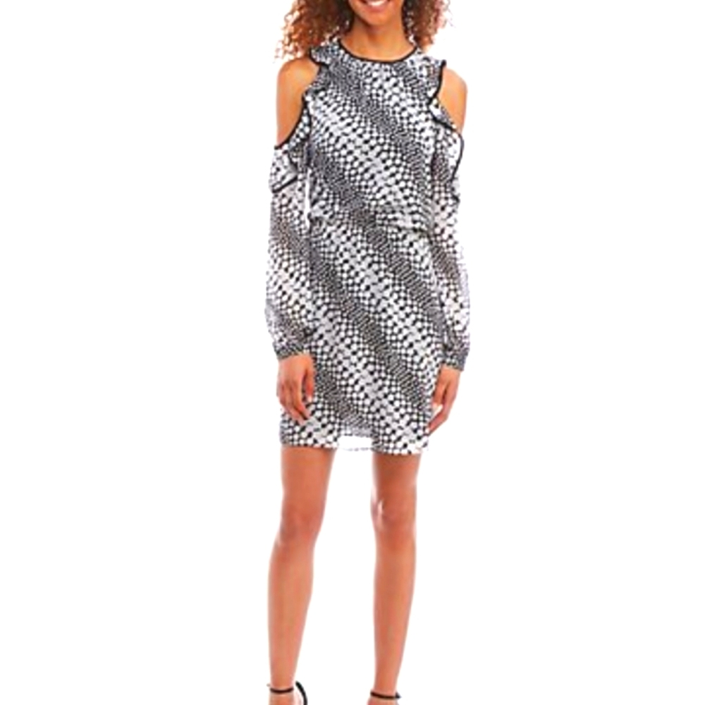 MICHAEL Michael Kors Black/White Cold Shoulder Floral Dress Hot